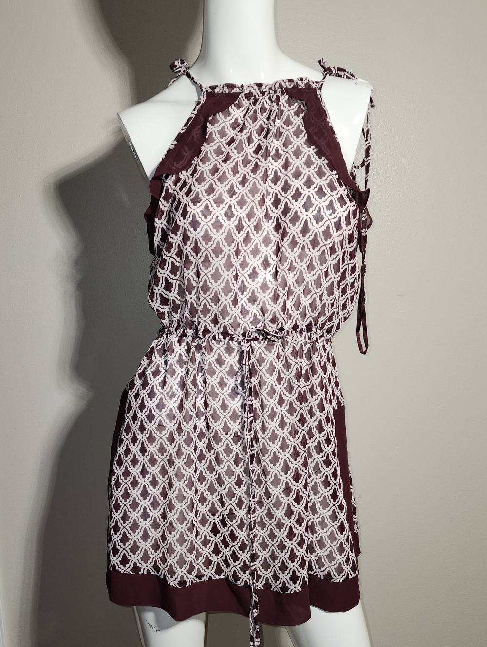 eva mendes for New York & Company Burgundy & White Printed Halter Camisole